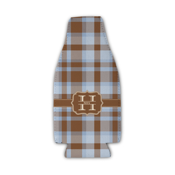 Two Color Plaid Zipper Bottle Cooler - Set of 4 - FRONT