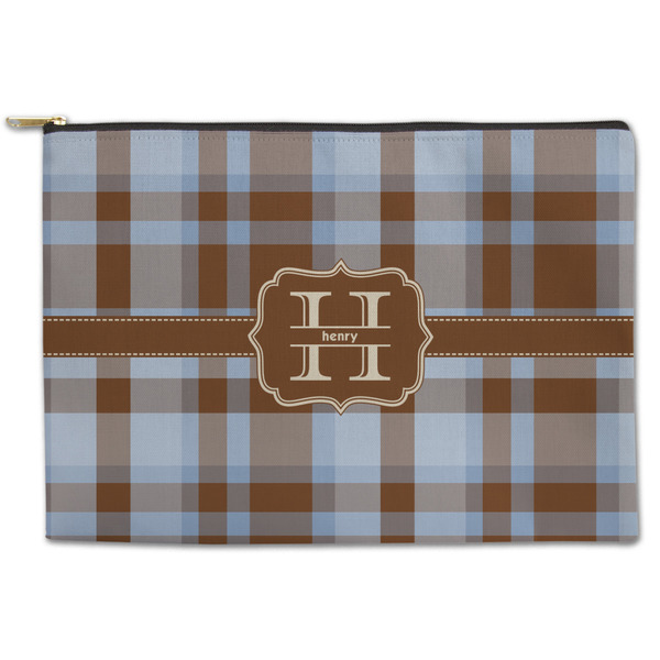 Custom Two Color Plaid Zipper Pouch - Large - 12.5"x8.5" (Personalized)