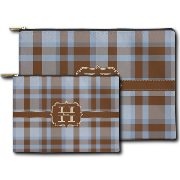 Two Color Plaid Zippered Pouches - Size Comparison