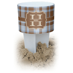 Two Color Plaid White Beach Spiker Drink Holder (Personalized)