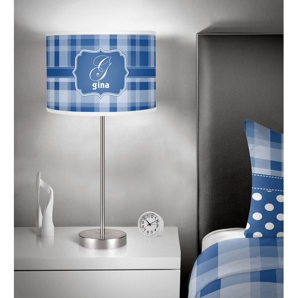 Plaid 13 inch drum lamp shade - in room