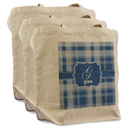 Plaid Reusable Cotton Grocery Bags - Set of 3 (Personalized)