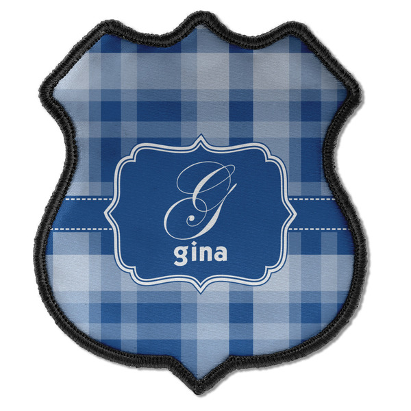 Custom Plaid Iron On Shield Patch C w/ Name and Initial