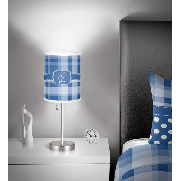 Plaid 7 inch drum lamp shade - in room