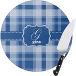 Plaid Round Glass Cutting Board - Small (Personalized)