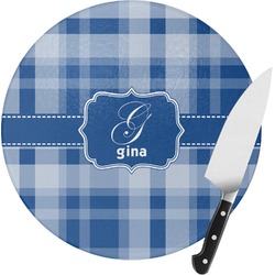 Plaid Round Glass Cutting Board - Small (Personalized)