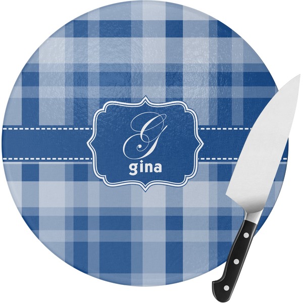Custom Plaid Round Glass Cutting Board - Small (Personalized)