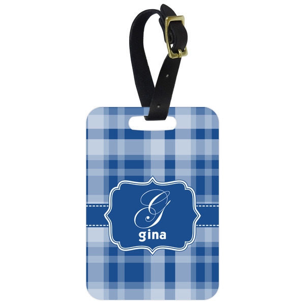Custom Plaid Metal Luggage Tag w/ Name and Initial