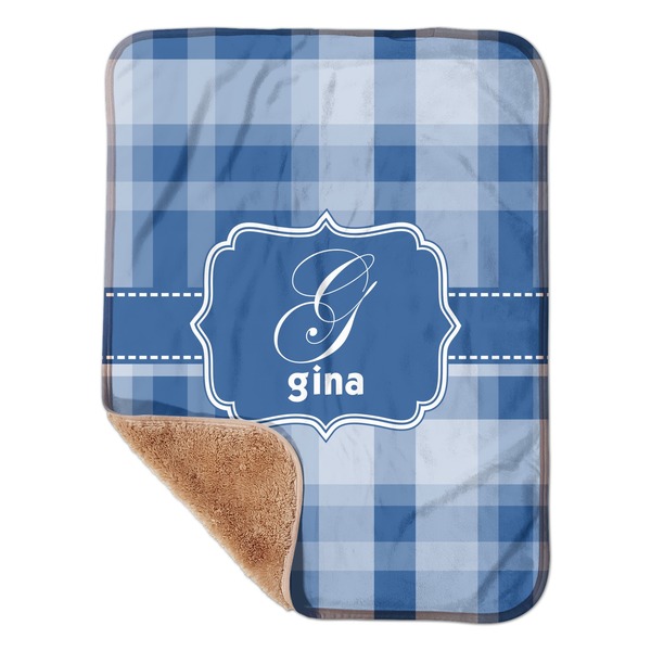 Custom Plaid Sherpa Baby Blanket - 30" x 40" w/ Name and Initial