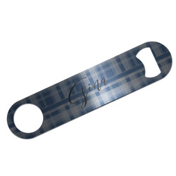 Plaid Bar Bottle Opener - Silver w/ Name and Initial