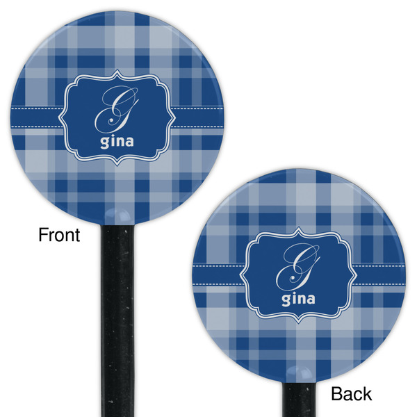 Plaid Black Plastic 5.5" Stir Stick - Double Sided - Round - Front & Back