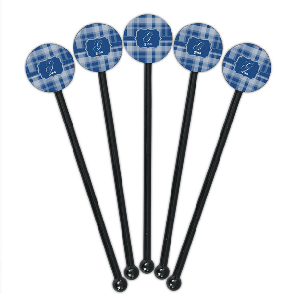 Plaid Black Plastic 5.5" Stir Stick - Round - Fan View