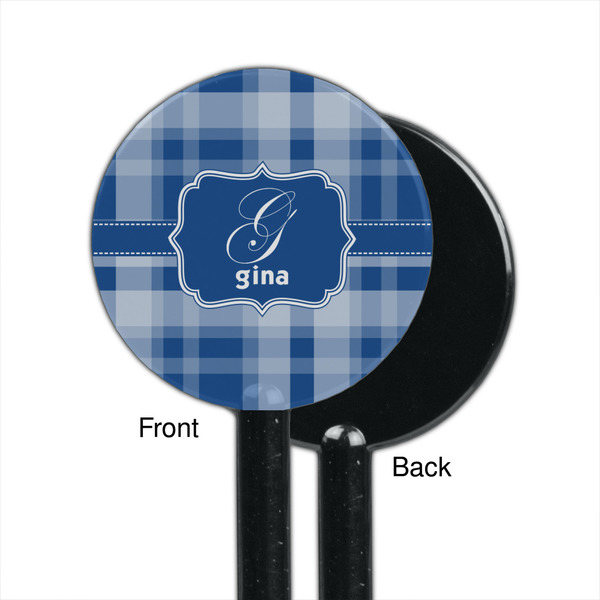 Plaid Black Plastic 5.5" Stir Stick - Single Sided - Round - Front & Back