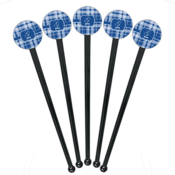 Plaid Black Plastic 7" Stir Stick - Round - Fan View