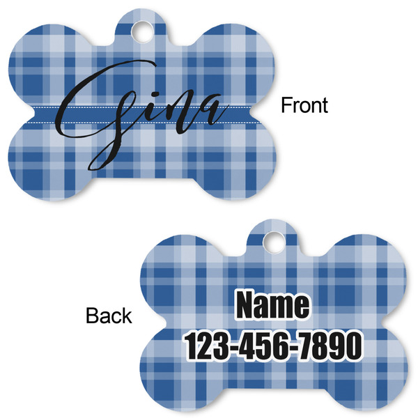 Plaid Bone Shaped Dog ID Tag - Large - Approval