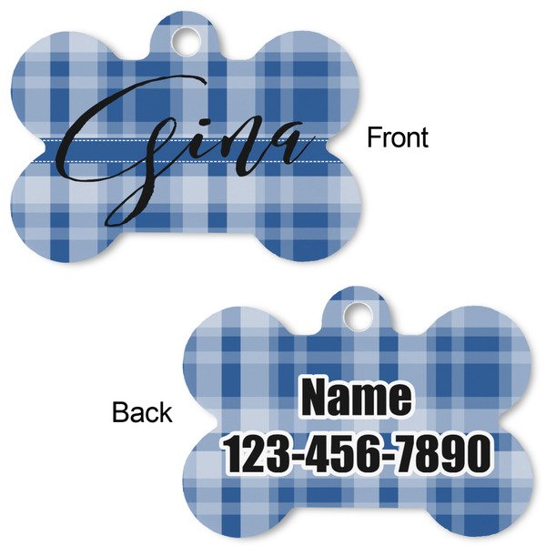 Plaid Bone Shaped Dog Tag - Front & Back