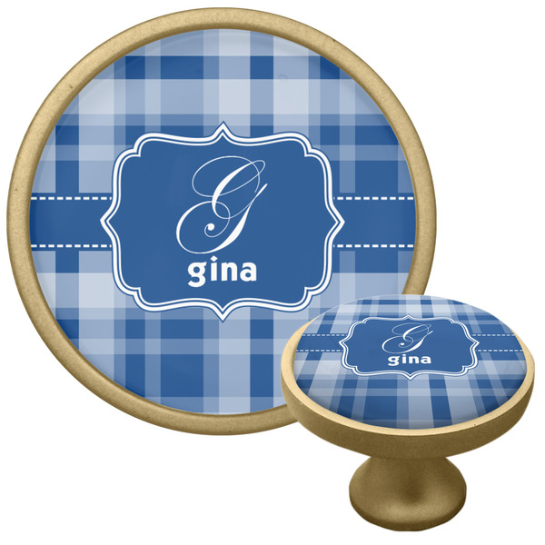 Custom Plaid Cabinet Knob - Gold (Personalized)