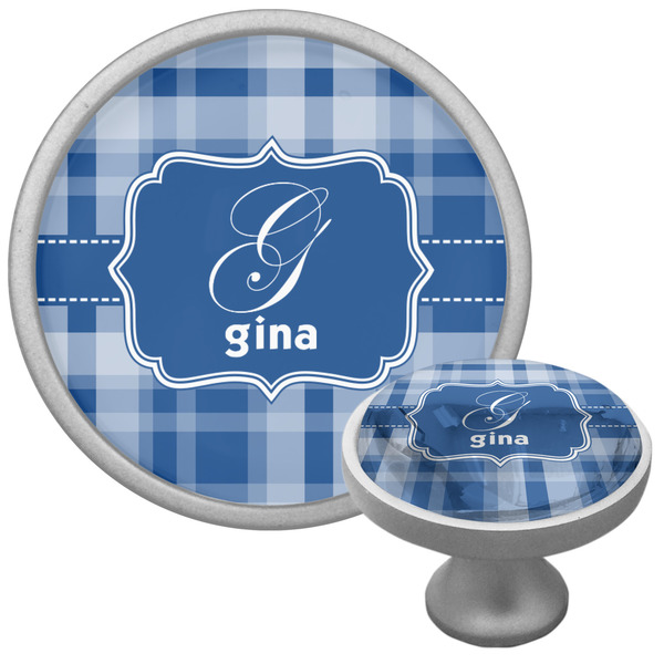 Custom Plaid Cabinet Knob (Silver) (Personalized)