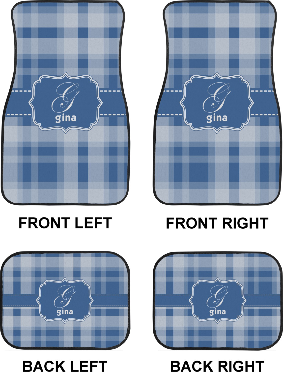 Custom Plaid Car Floor Mats Set 2 Front & 2 Back (Personalized