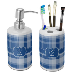 Plaid Ceramic Bathroom Accessories Set (Personalized)
