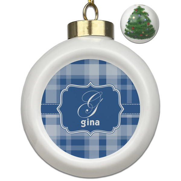 Custom Plaid Ceramic Ball Ornament - Christmas Tree (Personalized)