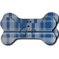 Plaid Ceramic Dog Ornament - Front & Back w/ Name and Initial