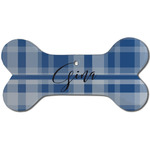 Plaid Ceramic Dog Ornament - Front w/ Name and Initial