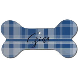 Plaid Ceramic Dog Ornament - Front w/ Name and Initial
