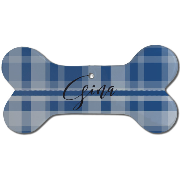 Plaid Ceramic Flat Ornament - Bone Front