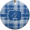 Plaid Round Ceramic Ornament w/ Name and Initial