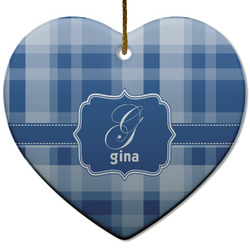 Plaid Heart Ceramic Ornament w/ Name and Initial
