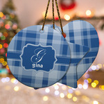 Plaid Ceramic Ornament w/ Name and Initial
