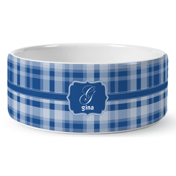 Custom Plaid Ceramic Dog Bowl - Large (Personalized)