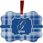 Plaid Metal Frame Ornament - Double Sided w/ Name and Initial