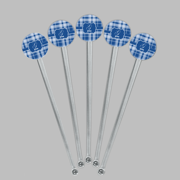 Plaid Clear Plastic 7" Stir Stick - Round - Fan View