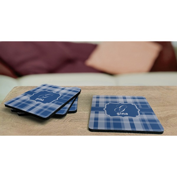 Plaid Coaster Rubber Back - On Coffee Table