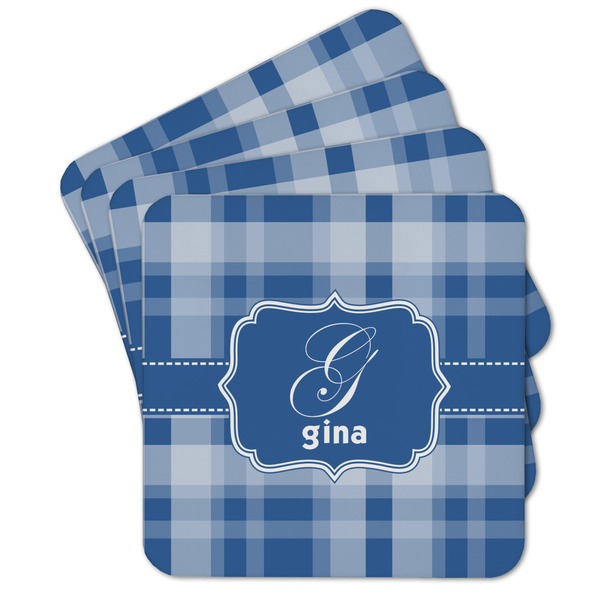 Custom Plaid Cork Coaster - Set of 4 w/ Name and Initial