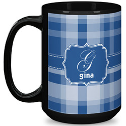 Plaid 15 Oz Coffee Mug - Black (Personalized)
