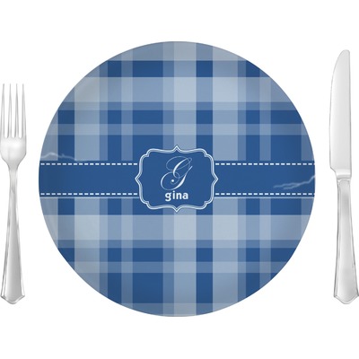 Custom Plaid 10" Glass Lunch / Dinner Plates - Single or Set (Personalized)