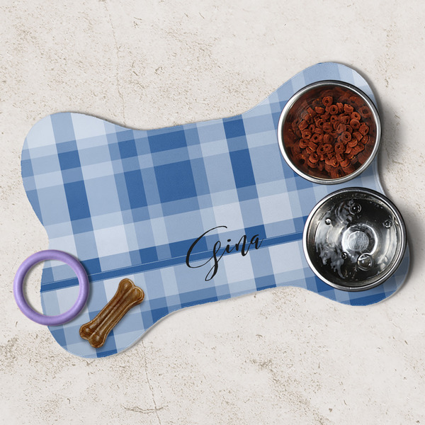 Plaid Dog Bone Shaped Mat Lifestyle
