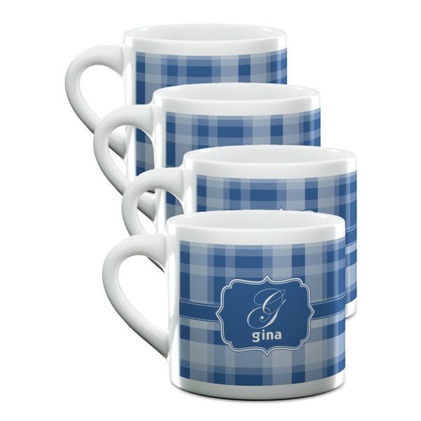 Custom Plaid Double Shot Espresso Cups - Set of 4 (Personalized)