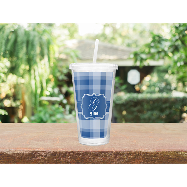 Plaid Double Wall Tumbler with Straw Lifestyle