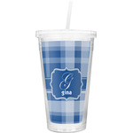 Plaid Double Wall Tumbler with Straw (Personalized)
