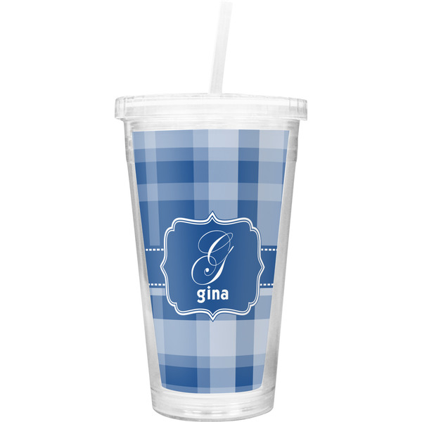Custom Plaid Double Wall Tumbler with Straw (Personalized)