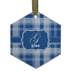 Plaid Flat Glass Ornament - Hexagon w/ Name and Initial