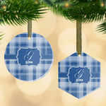 Plaid Flat Glass Ornament w/ Name and Initial