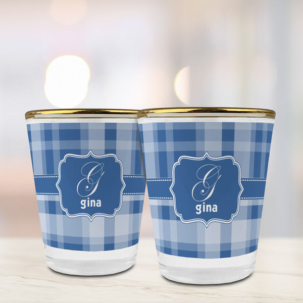 Plaid Glass Shot Glass - with gold rim - LIFESTYLE