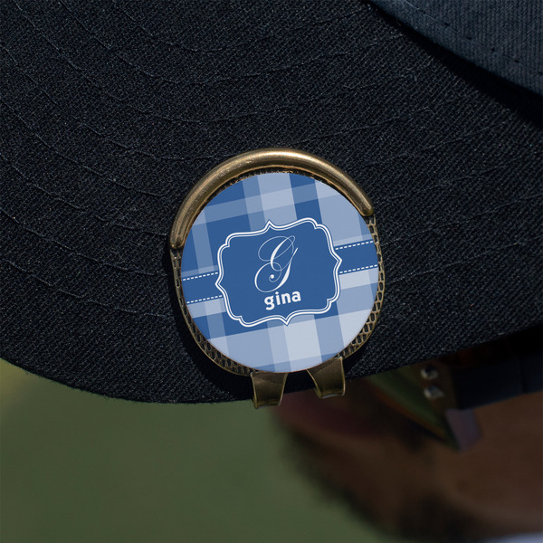 Plaid Golf Ball Marker Hat Clip - Gold - On Hat
