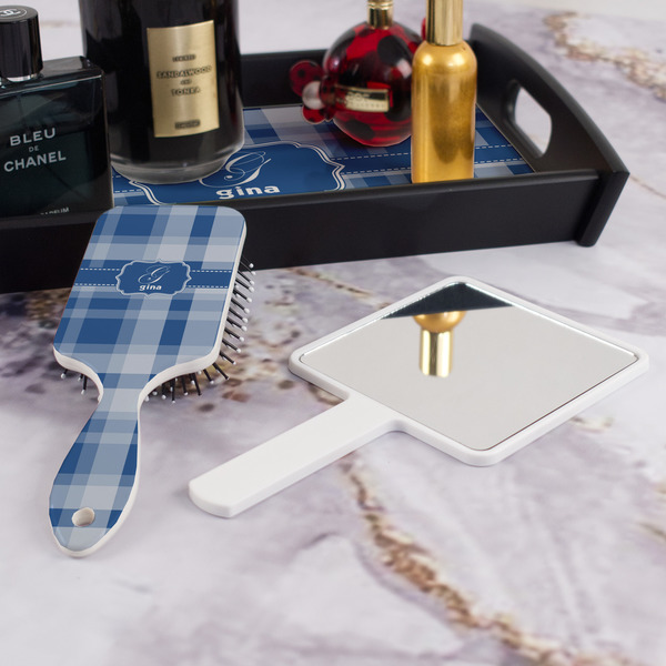 Plaid Hair Brush - With Hand Mirror