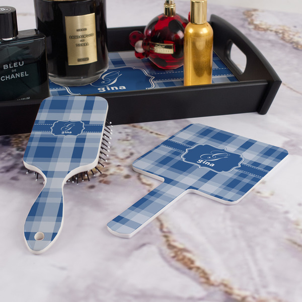 Plaid Hair Brush and Hand Mirror - Bathroom Scene